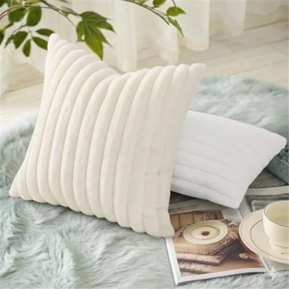 2 Pack Cozy Faux Fur Spring Throw Pillow Covers 18x18 Set of 2